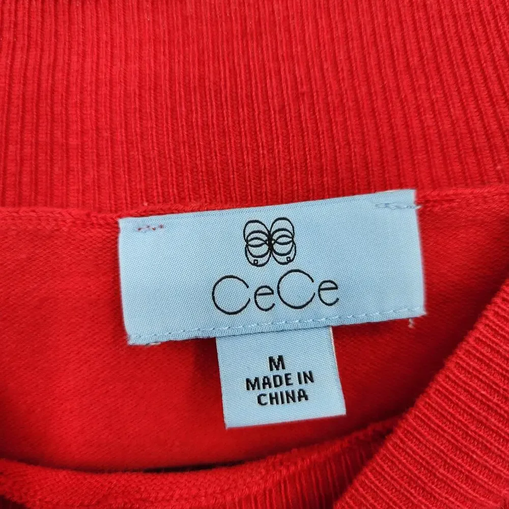 Cece Women's Red Mock Neck Clip Dot Sheer Long Sleeve Sweater Top Size Medium